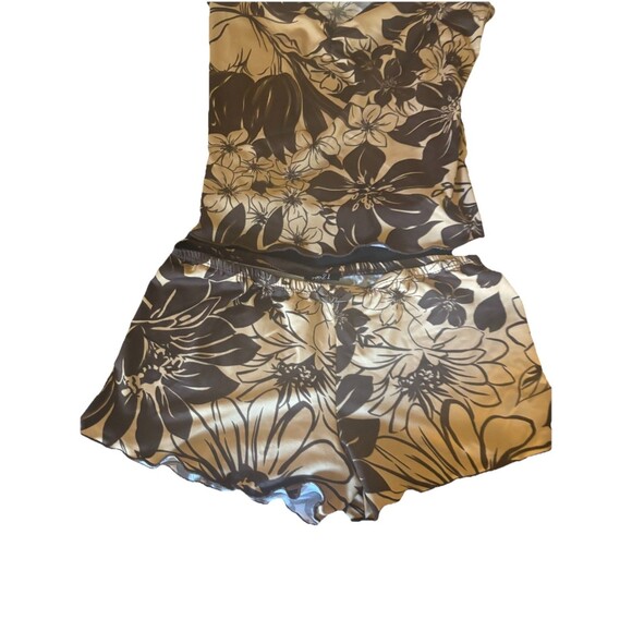 Rue 21 Silky Pajama Set. Beige & Brown Floral. Tank Top w/ Shorts Small - Picture 4 of 14